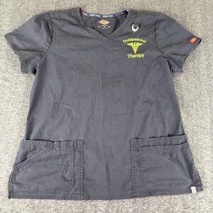 Dickies L Women's Stretch Scrub Top Gray Occupational Therapy Embroidered Pocket